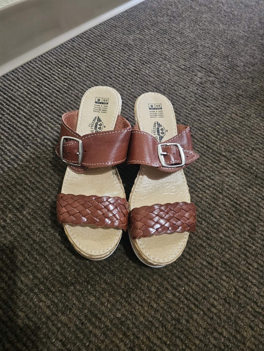 MEXICANA Brown Woven Slide Sandals with Buckle